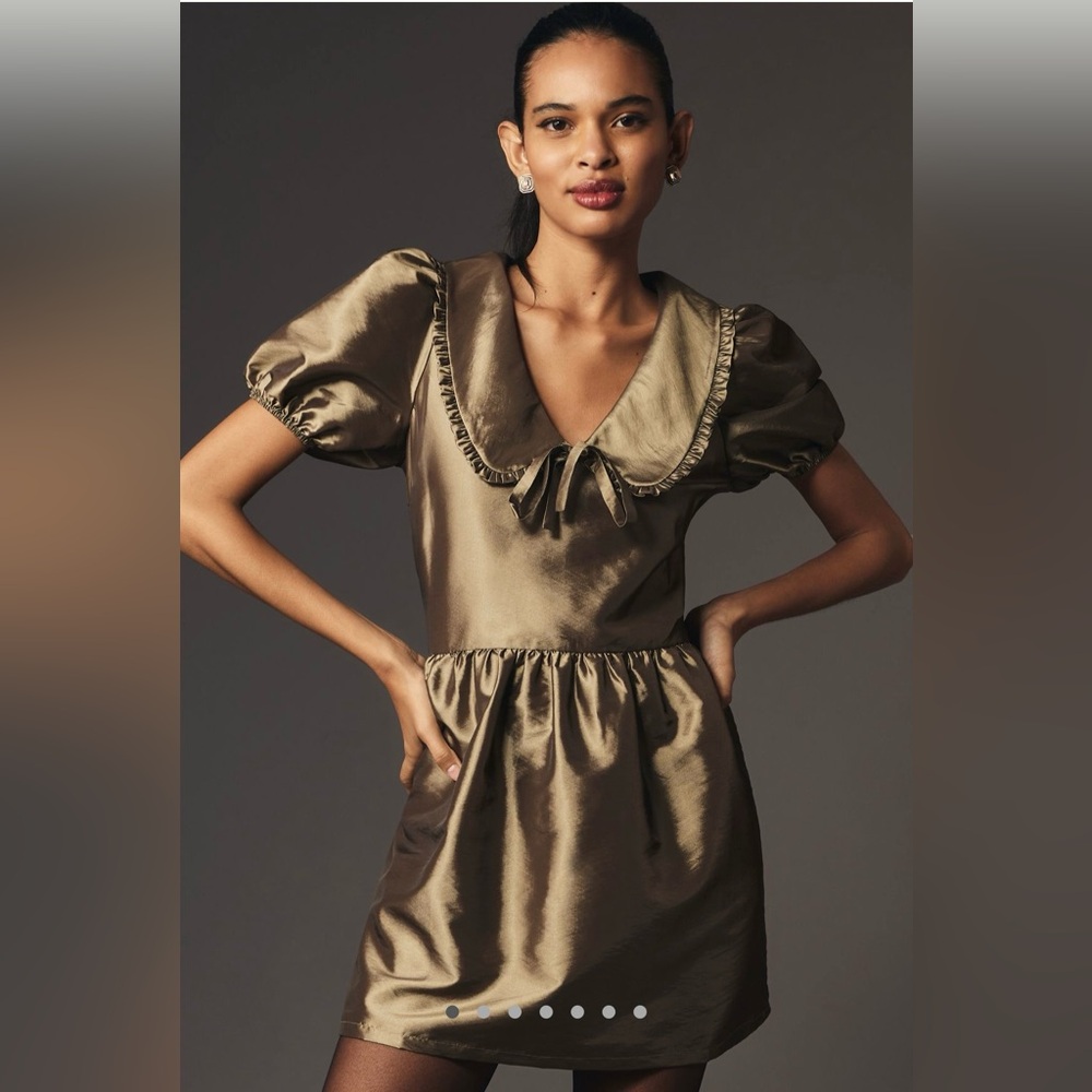 NWT ANTHROPOLOGIE PORRIDGE SHORT-SLEEVE COLLARED TAFFETTA MINI DRESS
